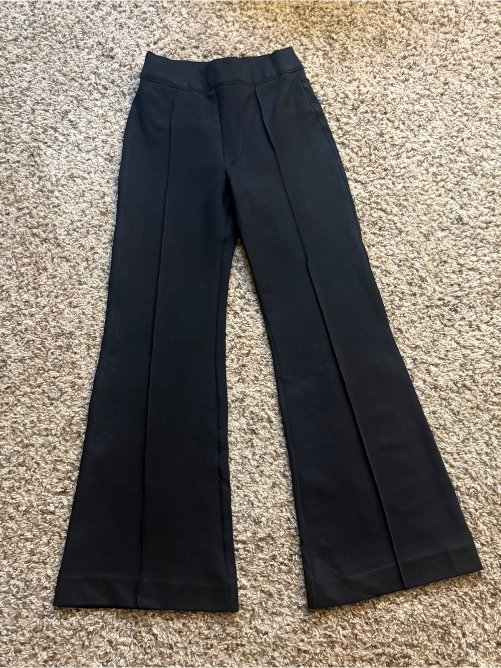 SPANX Women's Ponte Pintuck Kick Flare Pants Black High Rise Seam Size XS